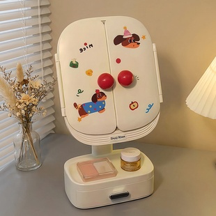 台式桌面收纳化妆镜带灯led梳妆高级感折叠镜子女生生日礼物实用