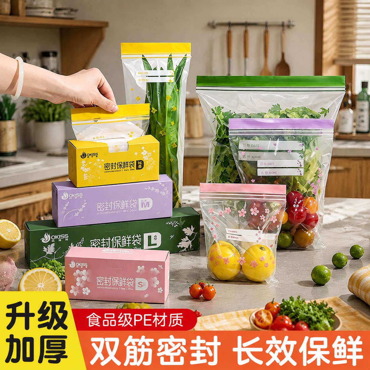 食品级抗菌自封双筋加长保鲜袋