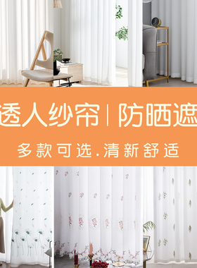 绍兴柯桥直销绣花纱帘透光不透人窗纱帘客厅阳台卧室飘窗白色纱帘