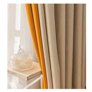 现代拼色 全遮光卧室避光窗帘定制遮阳布客厅现代防晒隔热挂钩式