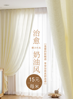 窗帘纱帘透光不透人纱飘窗白纱阳台纱客厅卧室半遮光窗纱黄色新款