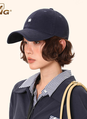 IIING帽控  N字母刺绣短檐棒球帽女不规则方形宽帽檐软顶鸭舌帽子