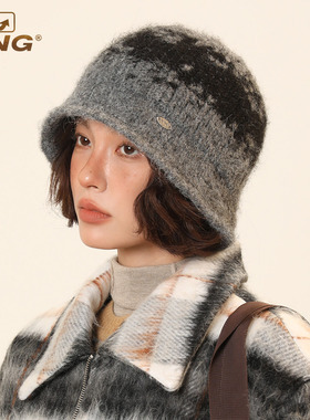 IIING帽控 原创羊毛混纺撞色针织护耳渔夫帽女冬百搭显脸小水桶帽