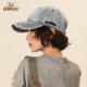 IIING帽控 侧面破洞显脸小牛仔棒球帽子 复古水洗做旧鸭舌帽男女款