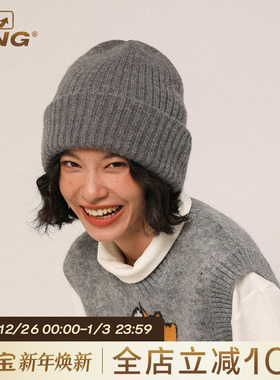 IIING帽控 巨显脸小秋冬保暖加厚针织帽女大头围套头素颜毛线冷帽