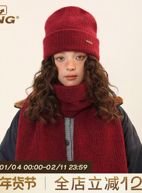 IIING帽控 红色针织帽女冬韩版高级氛围感素颜显脸小情侣毛线帽男
