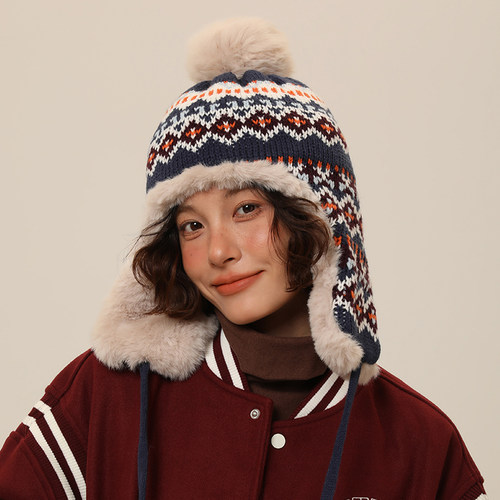 IIING帽控民族风拼色针织雷锋帽