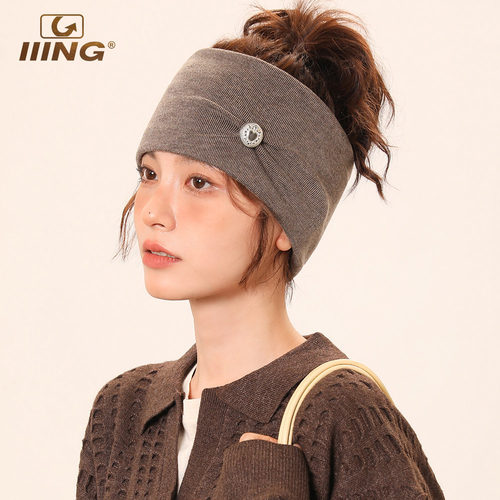IIING帽控复古纽扣针织弹力发带