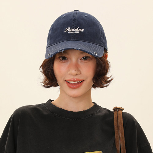 鸭舌帽女2026年春季新款大头围显脸小防晒遮阳蓝色棒球帽宽檐帽子