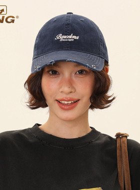 鸭舌帽女2026年春季新款大头围显脸小防晒遮阳蓝色棒球帽宽檐帽子