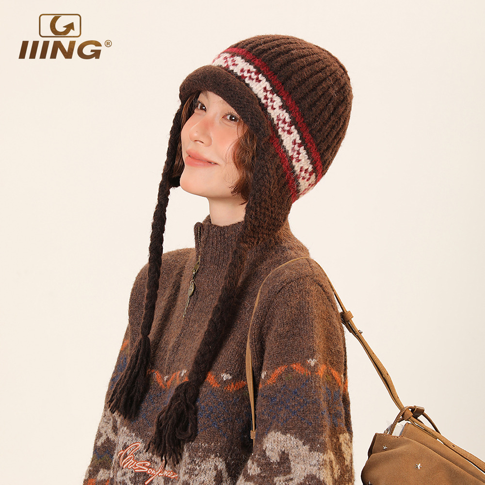 IIING帽控费尔岛辫子针织护耳帽