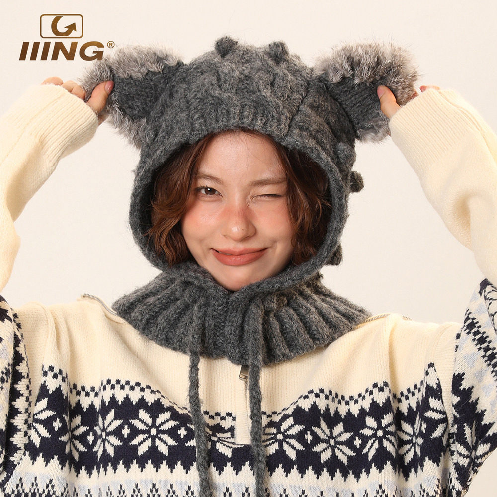IIING帽控 甜美可爱兔耳保暖巴拉克拉法帽围巾帽子一体针织帽女冬,服饰配件/皮带/帽子/围巾,帽子,淘宝优惠券,粉丝福利购,淘宝优惠卷