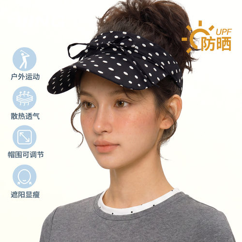 波点蝴蝶结空顶帽子女夏季2026年新款户外骑行是防晒遮阳棒球帽子