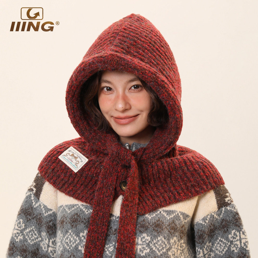 IIING帽控 浆果红氛围感帽子女显脸小针织巴拉克拉法帽子围巾一体,服饰配件/皮带/帽子/围巾,帽子,淘宝优惠券,粉丝福利购,淘宝优惠卷