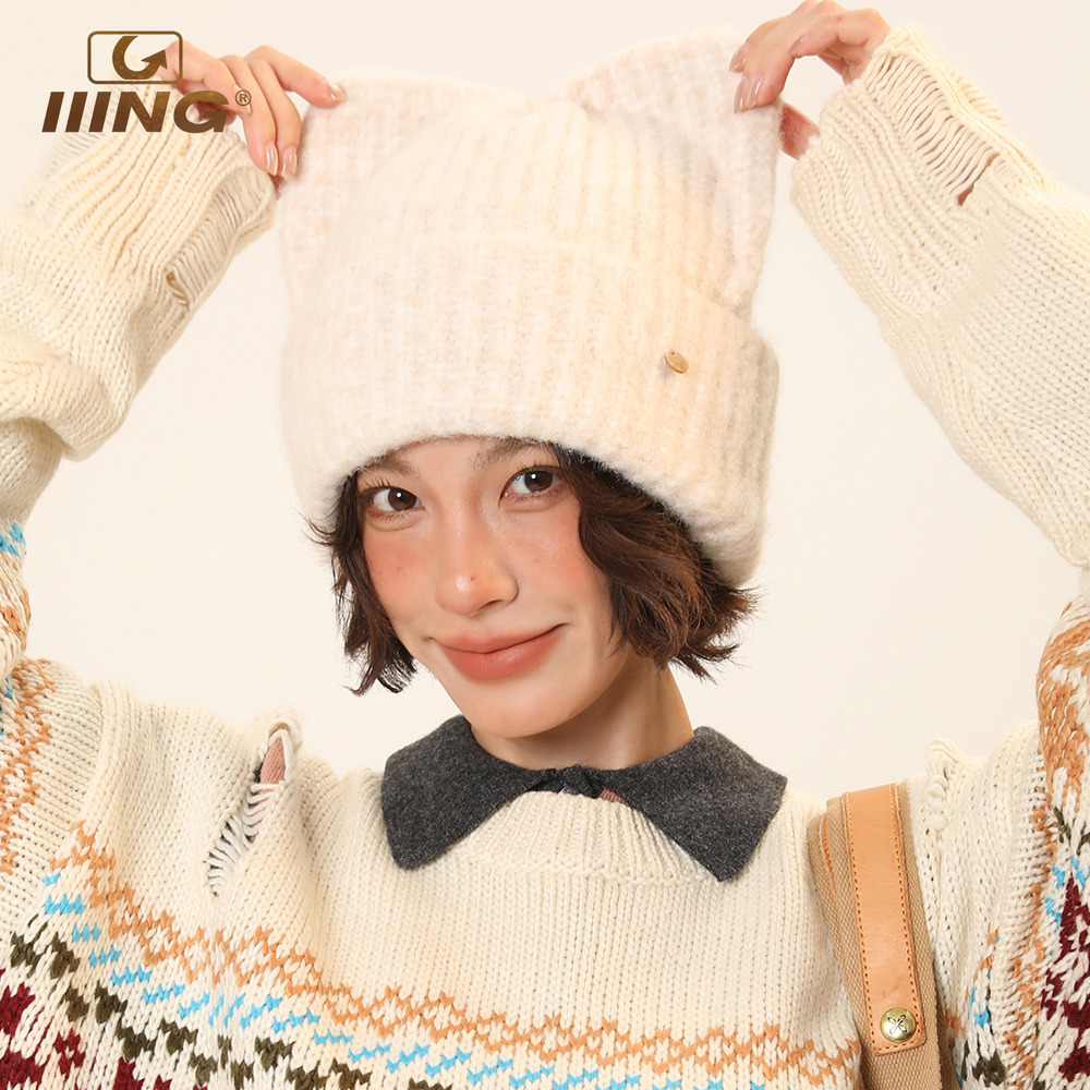 网红可爱猫耳朵保暖针织帽