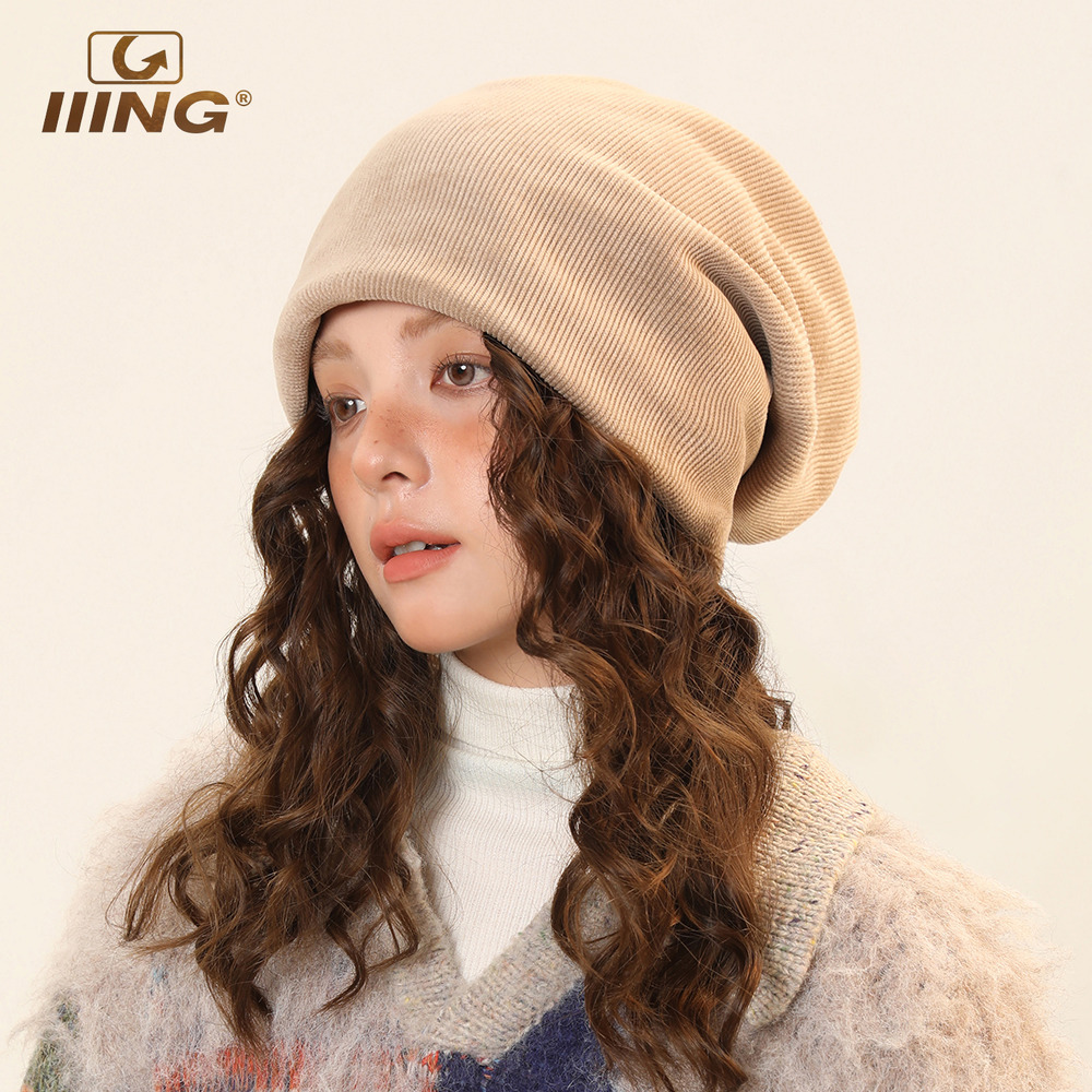 经典纯色灯芯绒堆堆帽