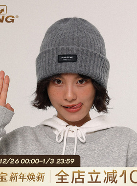 IIING帽控 针织帽女秋冬贴标2025原创潮帽黑色大头围冷帽毛线帽男