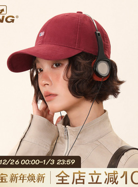 IIING帽控 复古红色棒球帽2025新款帽子男女同款软顶方圆脸鸭舌帽