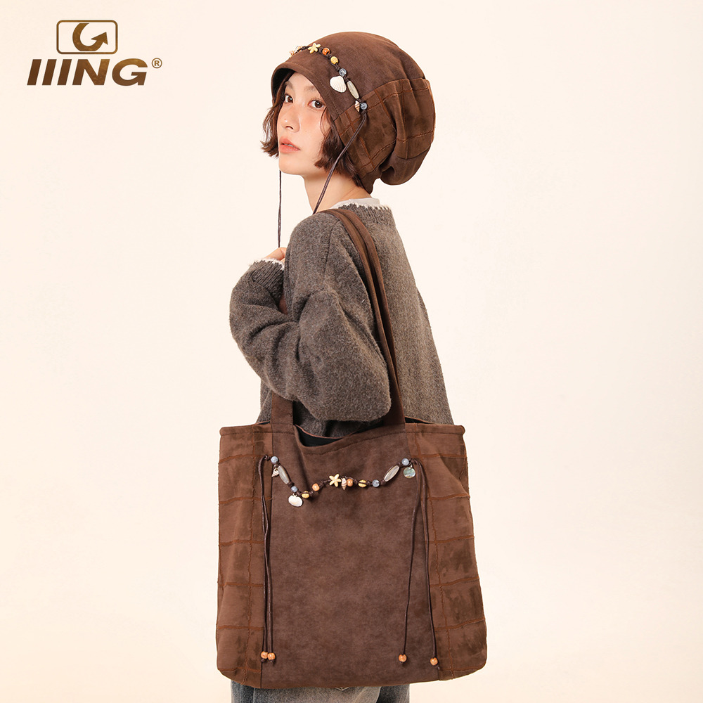 复古串珠大容量托特腋下单肩包包