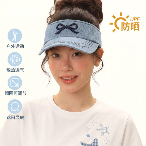 遮阳帽女夏季空顶帽大头围防晒帽蝴蝶结大帽檐显脸小牛仔鸭舌帽子