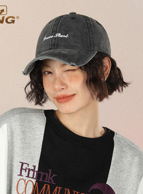 IIING帽控 水洗灰色棒球帽运动休闲韩版防晒遮阳字母刺绣鸭舌帽子
