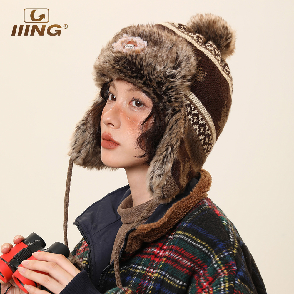 IIING帽控保暖护耳针织雷锋帽