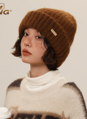 IIING帽控 羊毛卷边大头围针织帽子男女秋冬保暖防寒显脸小毛线帽