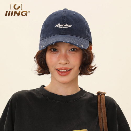 鸭舌帽女2026年春季新款大头围显脸小防晒遮阳蓝色棒球帽宽檐帽子