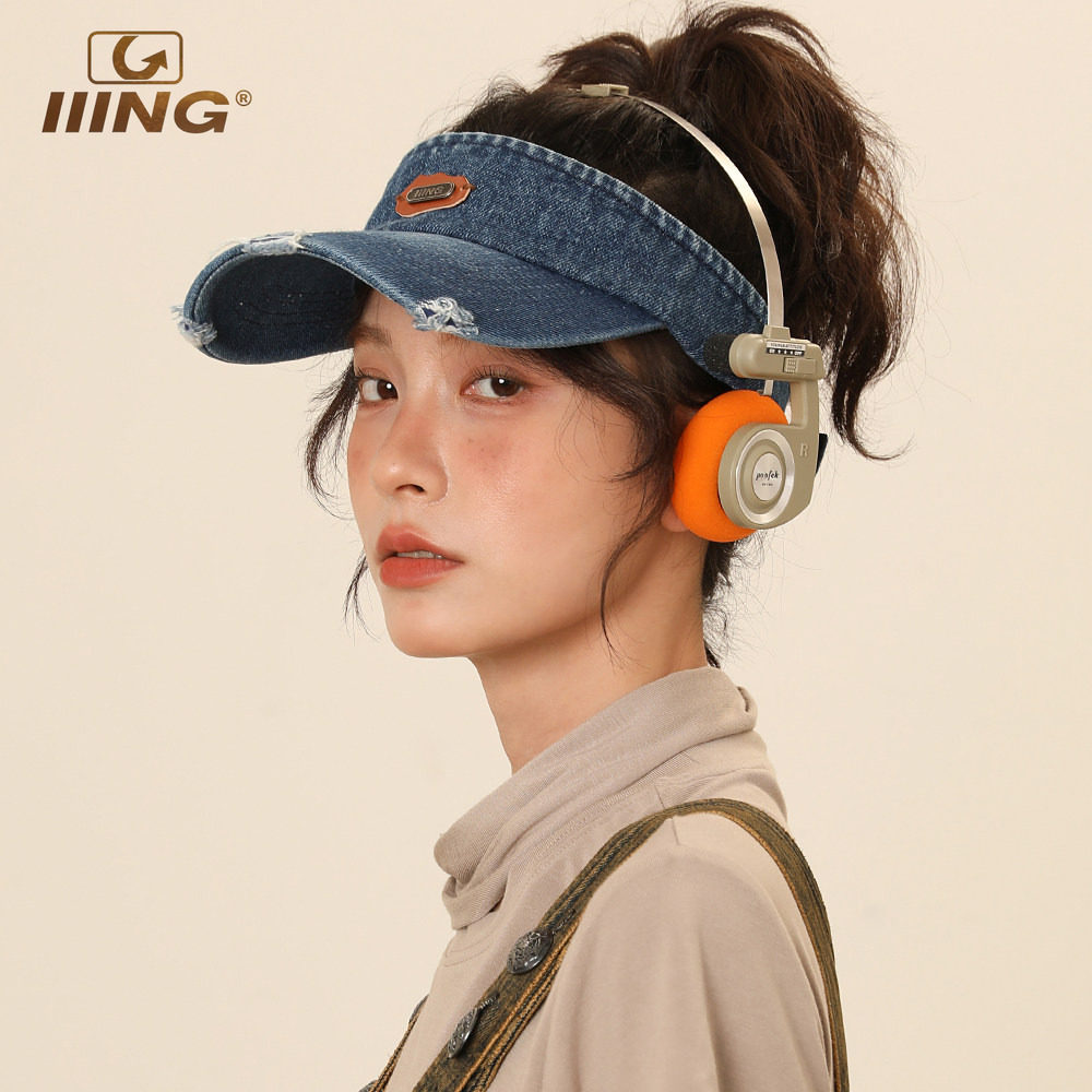 IIING帽控 复古空顶帽子女夏款运动遮阳防晒牛仔破洞显脸小鸭舌帽