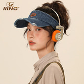 IIING帽控 运动遮阳防晒牛仔破洞显脸小鸭舌帽 复古空顶帽子女夏款