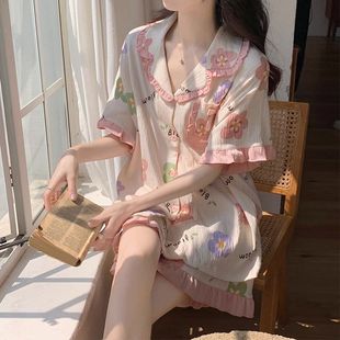 套装 新款 短裤 甜美公主风棉纱睡衣女夏季 夏天可外穿家居服 可爱短袖