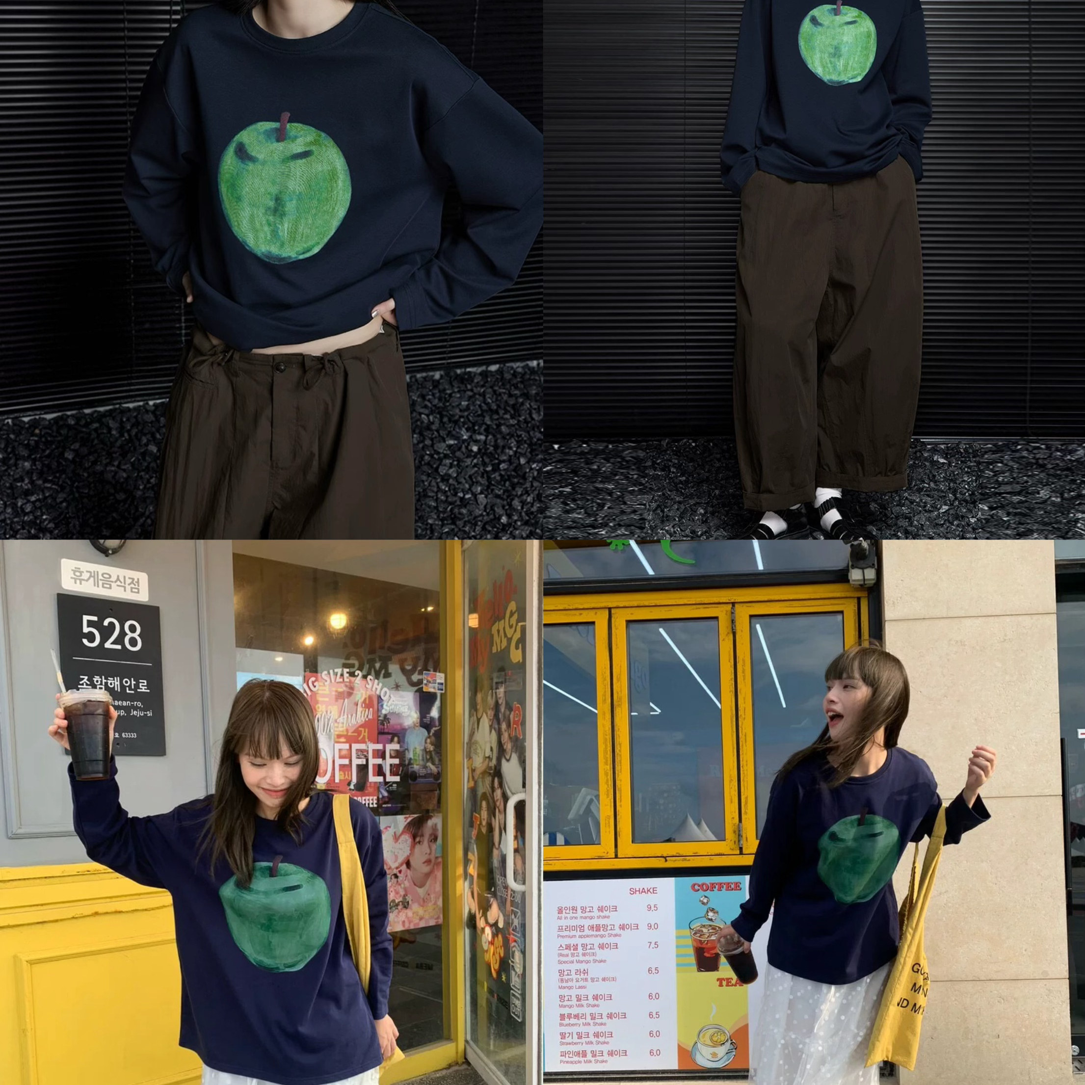 设计感渲染青苹果~~早秋新款进口精梳高雅纱青苹果美式长袖t恤