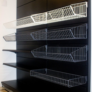 超市货架便利医药母婴女****区轻型展示架烤漆加粗钢丝斜口挂篮