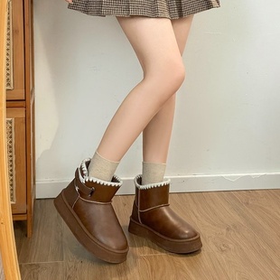 东北雪地靴女2025冬季新款洋气法式百搭复古防滑厚底增高加绒棉鞋