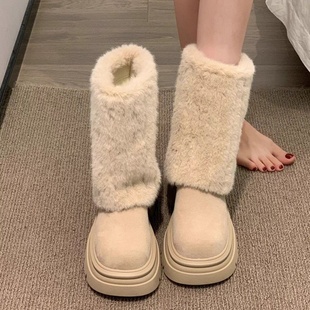 2026冬季新款毛一体雪地靴女中筒厚底加绒保暖靴加厚女靴防滑中筒