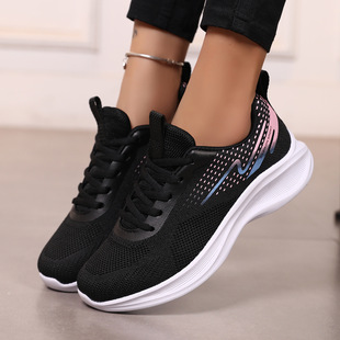 新款女鞋减震软底跑步鞋女夏季黑色网面透气运动鞋轻便休闲女跑鞋