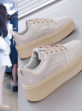 小白鞋女2025春季新款学生板鞋女平底百搭休闲运动鞋增高单鞋8607