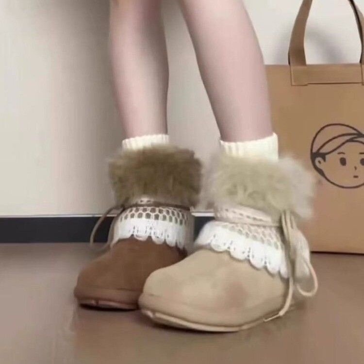 复古防滑毛毛雪地靴女款2026新款冬季加绒加厚棉鞋厚底短靴子爆款