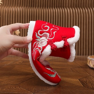 新款冬季汉服靴女加绒绣花鞋民族风古风靴皂靴改良短靴明制古装靴