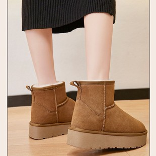内增高8cm雪地靴女中筒绒皮防滑加绒加厚保暖棉鞋冬季款爆款