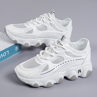 透气网面女士老爹鞋2026春夏季潮流新款平底厚底百搭休闲运动鞋女