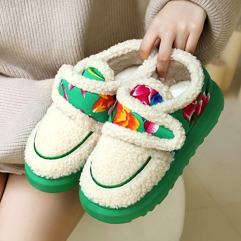 东北大花棉鞋女冬季保暖新款加绒加厚外穿厚底高帮棉拖鞋包跟防滑