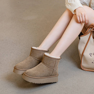 内增高9cm雪地靴女中筒皮面2025款加绒加厚保暖棉鞋羊毛内里爆款