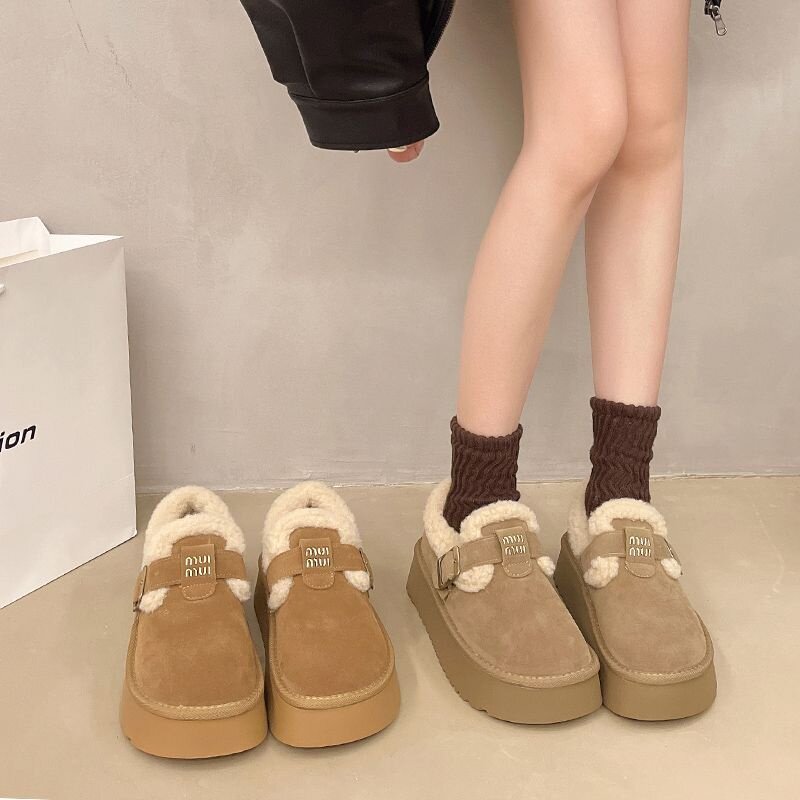 2026冬季新款加绒勃肯鞋女厚底一脚蹬低帮雪地靴保暖休闲棉鞋爆款