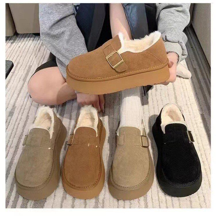 热卖厚底勃肯鞋女加绒加厚雪地靴2026冬季新款女鞋一脚蹬毛毛