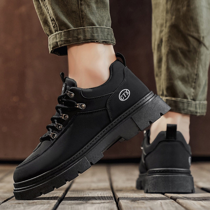 马丁靴秋季新款男鞋低帮英伦风休闲黑色工装机车靴增高骑士靴子男