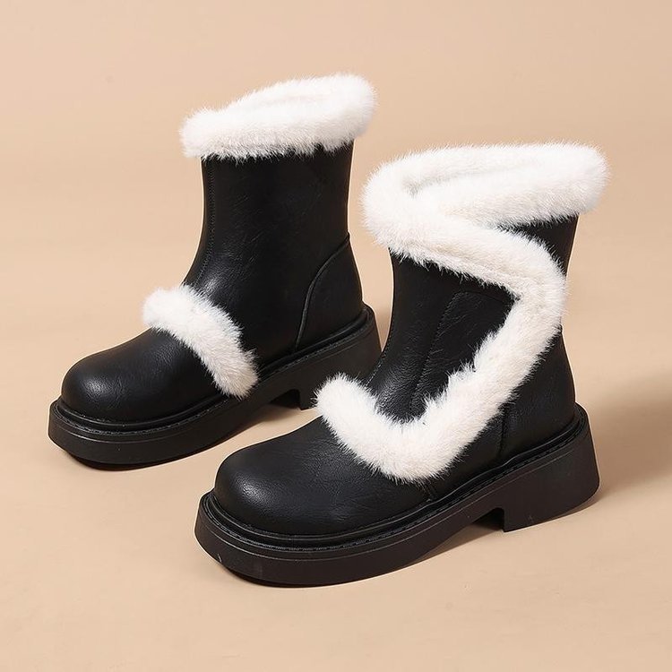 复古增高厚底雪地靴女款2025新款冬季加绒马丁靴保暖加厚短筒棉鞋