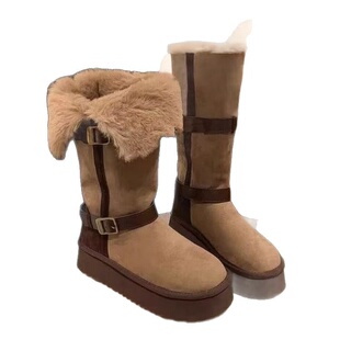 长筒加绒加厚两穿雪地靴女2025冬季新款百搭加绒保暖增高毛毛棉鞋
