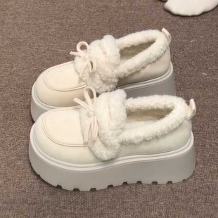 增高厚底玛丽珍毛毛鞋女2025新款冬天加绒保暖外穿雪地棉鞋勃肯鞋