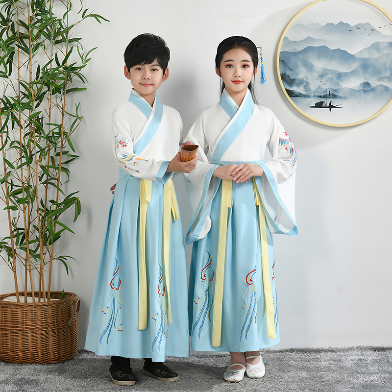 新选汉服童国学服女n童古装襦裙小学生唐装儿童书童三字经演出服